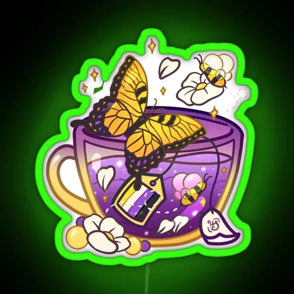 Pride Flag Teacup Butterfly Non Binary RGB Neon Sign