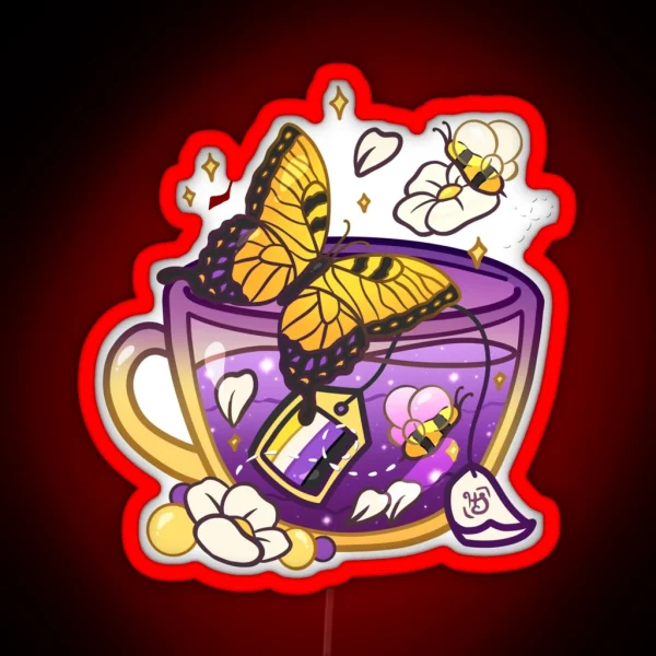 Pride Flag Teacup Butterfly Non Binary RGB Neon Sign