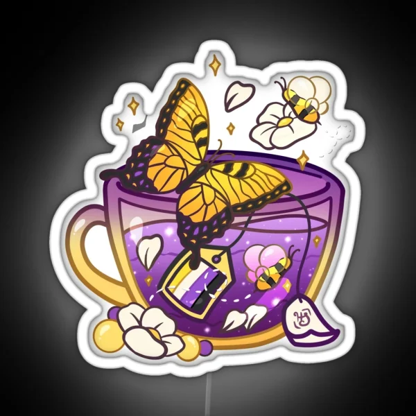 Pride Flag Teacup Butterfly Non Binary RGB Neon Sign