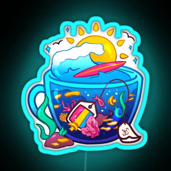 Pride Flag Teacup Coral Reef Pansexual RGB Neon Sign