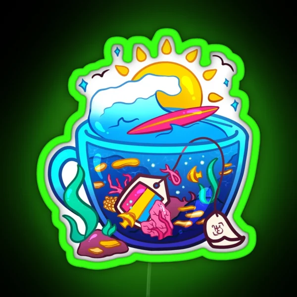 Pride Flag Teacup Coral Reef Pansexual RGB Neon Sign