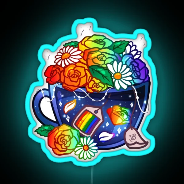 Pride Flag Teacup Rainbow LGBT RGB Neon Sign