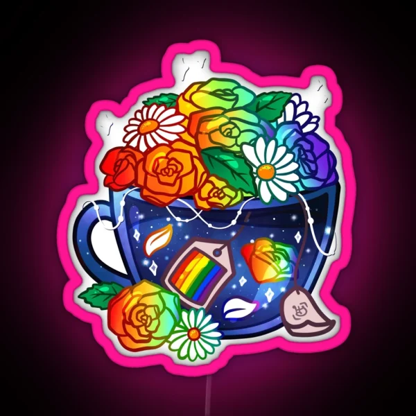 Pride Flag Teacup Rainbow LGBT RGB Neon Sign