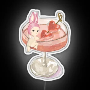 Printable Sonny Angel Inspired Art Pink Kitsch Cherub Bunny Aesthetic Cute Personal Trinket Strawberry Cake Cocktail RGB Neon Sign