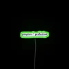 Modern living room decor with inspirational progress over perfection neon light.
