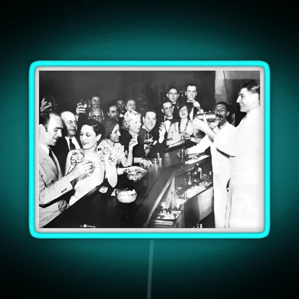 Prohibition Party Black And White Vintage Art RGB Neon Sign