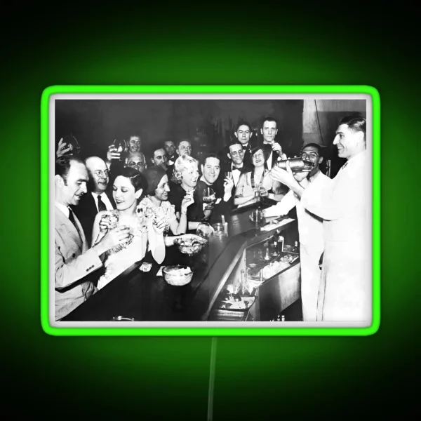 Prohibition Party Black And White Vintage Art RGB Neon Sign