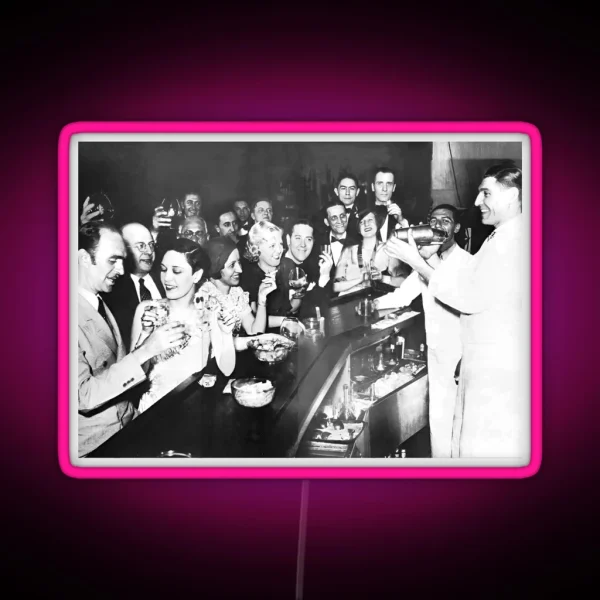 Prohibition Party Black And White Vintage Art RGB Neon Sign
