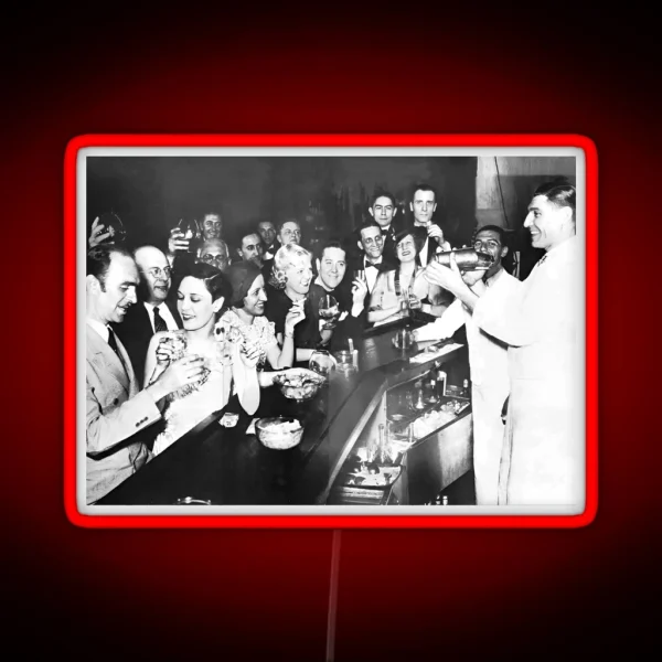 Prohibition Party Black And White Vintage Art RGB Neon Sign