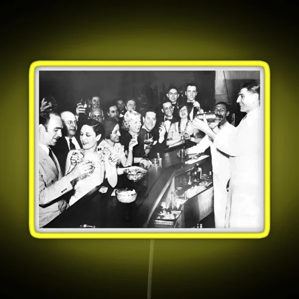 Prohibition Party Black And White Vintage Art RGB Neon Sign