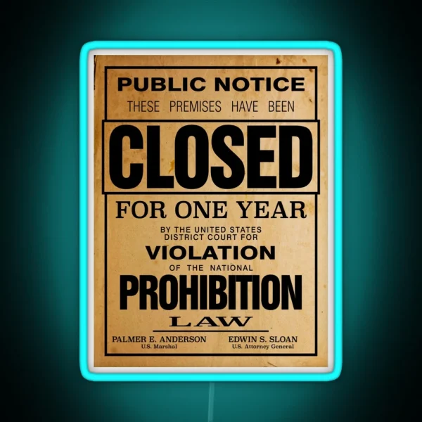 Prohibition Poster Or Print Reproduction RGB Neon Sign