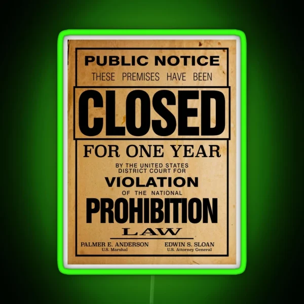 Prohibition Poster Or Print Reproduction RGB Neon Sign
