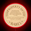 Brightly lit 'Property of Babel' logo with vibrant color accents