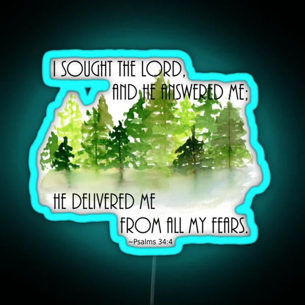 Psalms 34 4 Watercolor Forest And Lake RGB Neon Sign