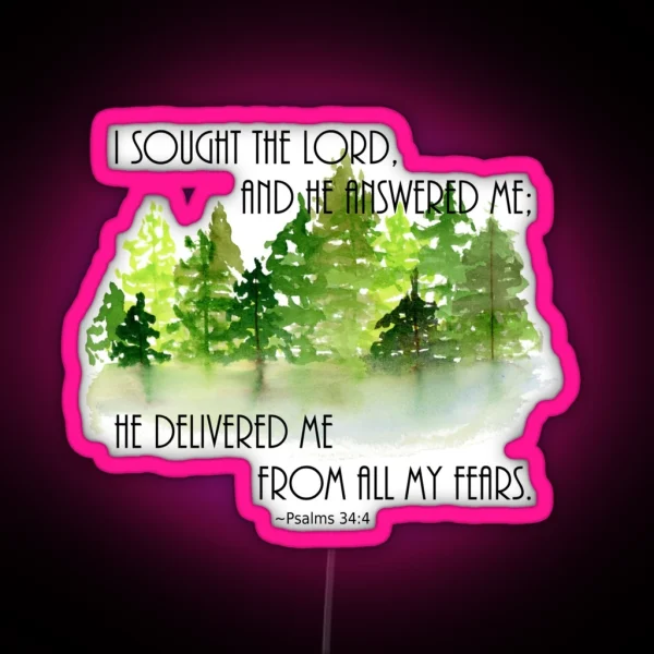 Psalms 34 4 Watercolor Forest And Lake RGB Neon Sign