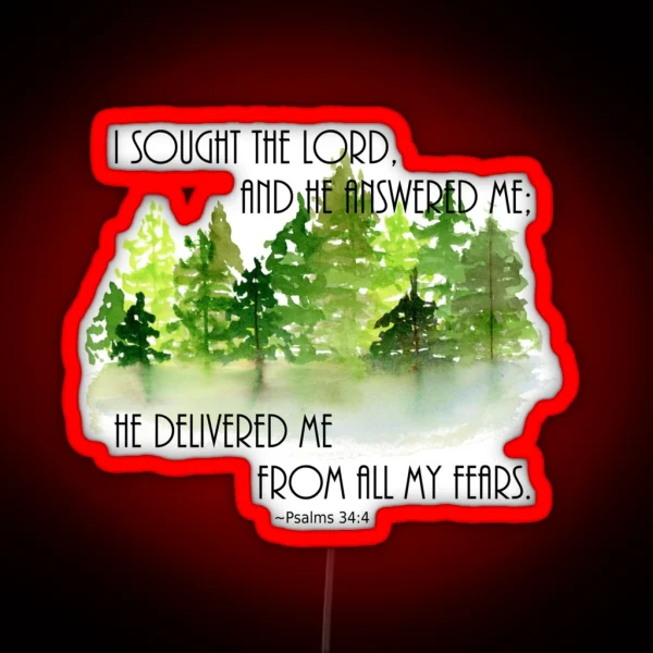 Psalms 34 4 Watercolor Forest And Lake RGB Neon Sign