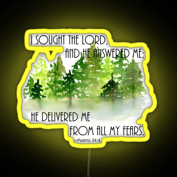 Psalms 34 4 Watercolor Forest And Lake RGB Neon Sign