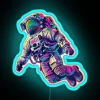 Galactic Space Age Neon Sign, Vibrant RGB Colors, Moon Exploration Theme