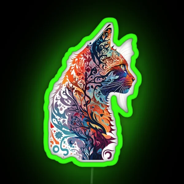 Psychedelic Cat Portrait RGB Neon Sign