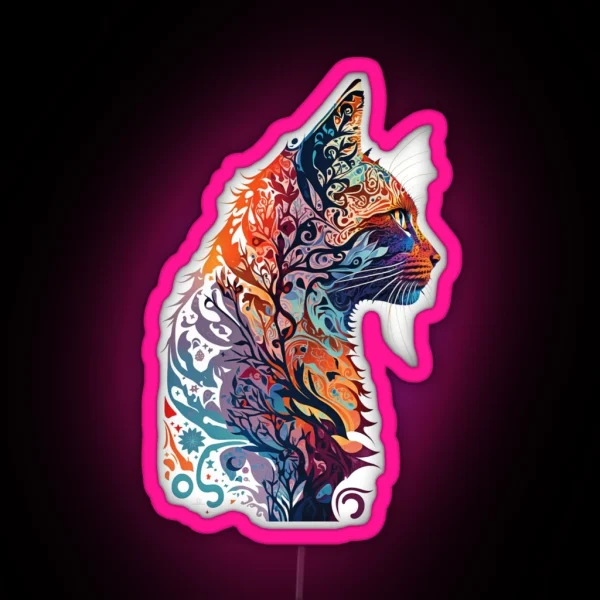 Psychedelic Cat Portrait RGB Neon Sign