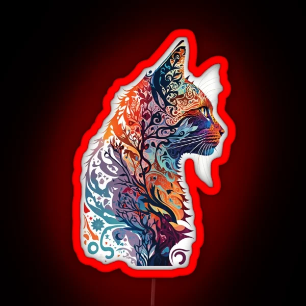 Psychedelic Cat Portrait RGB Neon Sign