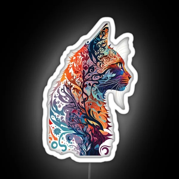 Psychedelic Cat Portrait RGB Neon Sign