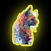 Vibrant RGB Neon Sign with Psychedelic Feline Portrait Design