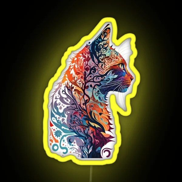 Psychedelic Cat Portrait RGB Neon Sign