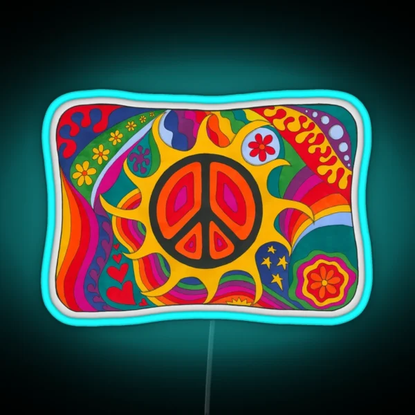 Psychedelic Flaming Peace RGB Neon Sign
