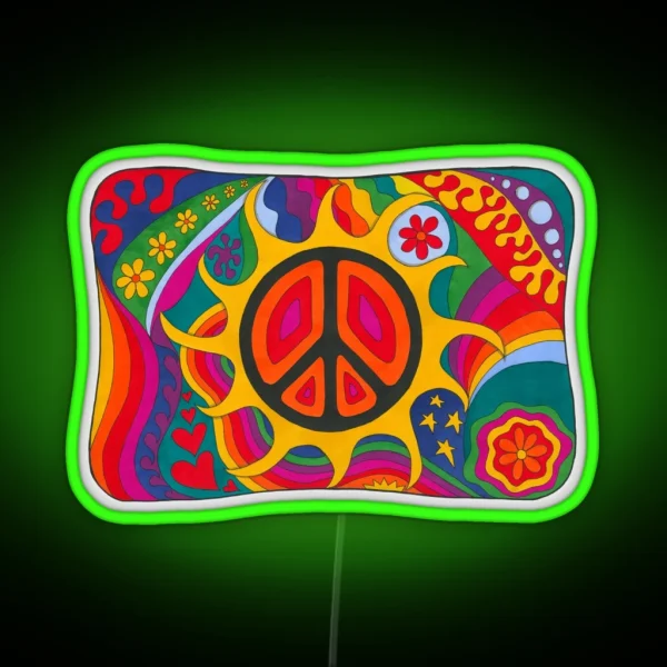 Psychedelic Flaming Peace RGB Neon Sign