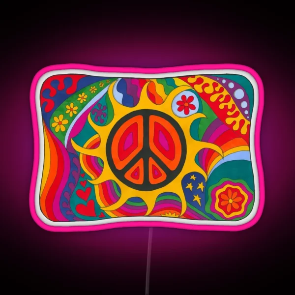 Psychedelic Flaming Peace RGB Neon Sign