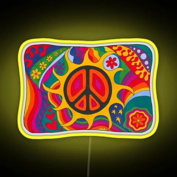 Psychedelic Flaming Peace RGB Neon Sign