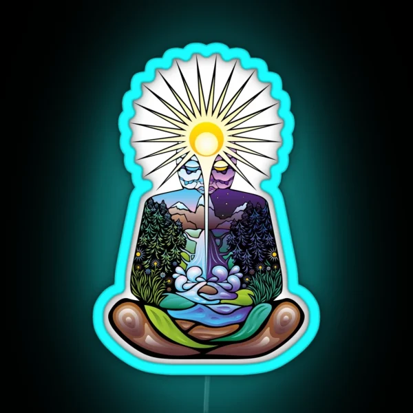 Psychedelic Meditating Nature Man RGB Neon Sign