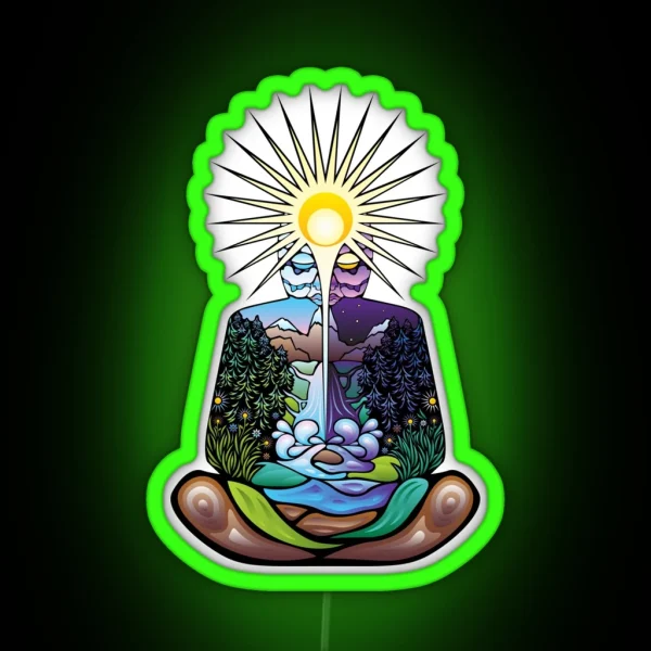 Psychedelic Meditating Nature Man RGB Neon Sign