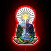 Vibrant psychedelic depiction of a meditative figure amidst nature's glow.