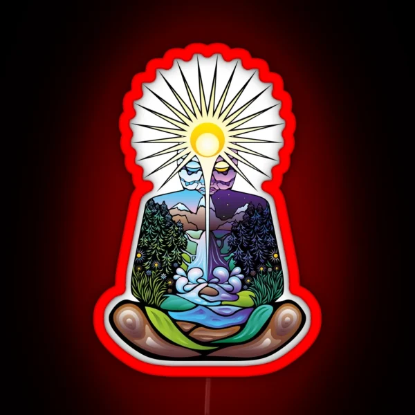 Psychedelic Meditating Nature Man RGB Neon Sign