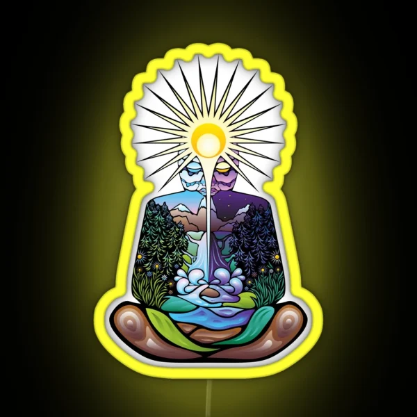 Psychedelic Meditating Nature Man RGB Neon Sign