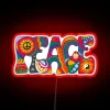 Vibrant psychedelic peace signs in colorful, glowing RGB neon lights.