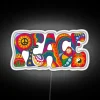 Vibrant psychedelic peace-inspired RGB neon wall art decor statement piece