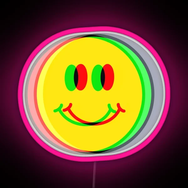 Psychedelic Smiley Happy Face RGB Neon Sign