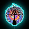 Psychedelic Guitar Tree Art with Vibrant RGB Neon Sign Design
