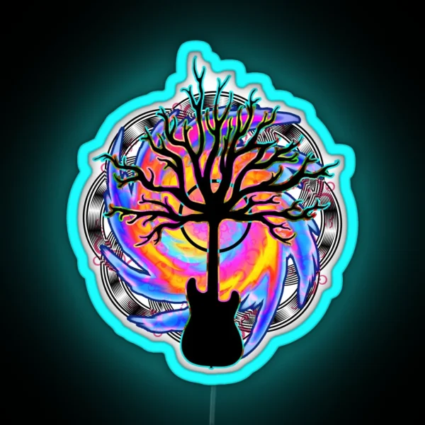 Psychedelic Sonic Cyclone Surreal Guitar Tree Art RGB Neon Sign