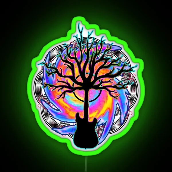 Psychedelic Sonic Cyclone Surreal Guitar Tree Art RGB Neon Sign