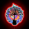 Psychedelic guitar tree art with swirling neon light patterns