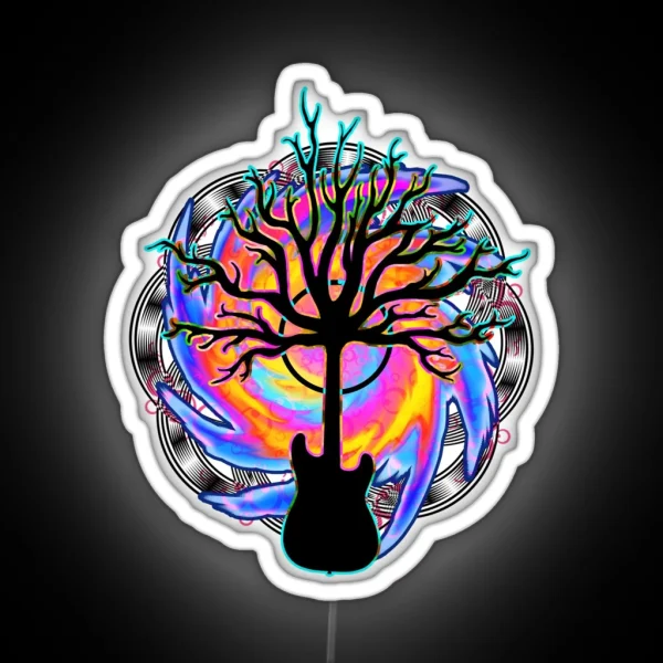 Psychedelic Sonic Cyclone Surreal Guitar Tree Art RGB Neon Sign