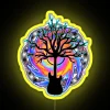 Vibrant psychedelic music tree sculpture with colorful LED light artwork