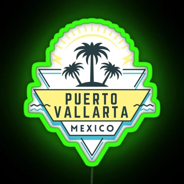 Puerto Vallarta PV Vallarta Mexico Souvenir Palm Trees Design Retro 80 S Graphic Design RGB Neon Sign