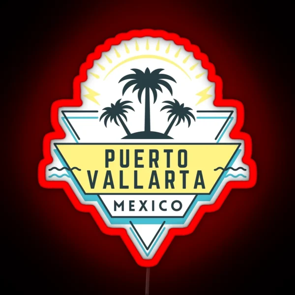 Puerto Vallarta PV Vallarta Mexico Souvenir Palm Trees Design Retro 80 S Graphic Design RGB Neon Sign