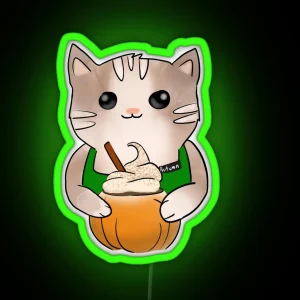 Pumpkin Spice Cat Barista RGB Neon Sign