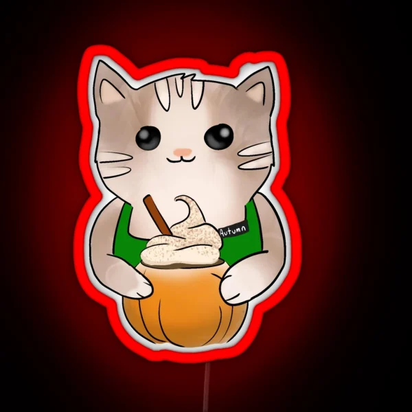 Pumpkin Spice Cat Barista RGB Neon Sign